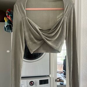 Lane 201 Green Cross Long Sleeve Crop Blouse